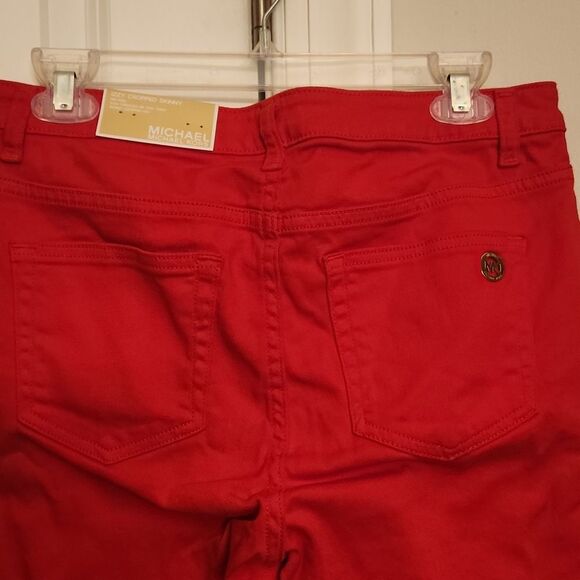 Michael Kors "Izzy" Cropped Skinny Jeans In "True Red" Size 8 NWT - Picture 7 of 9